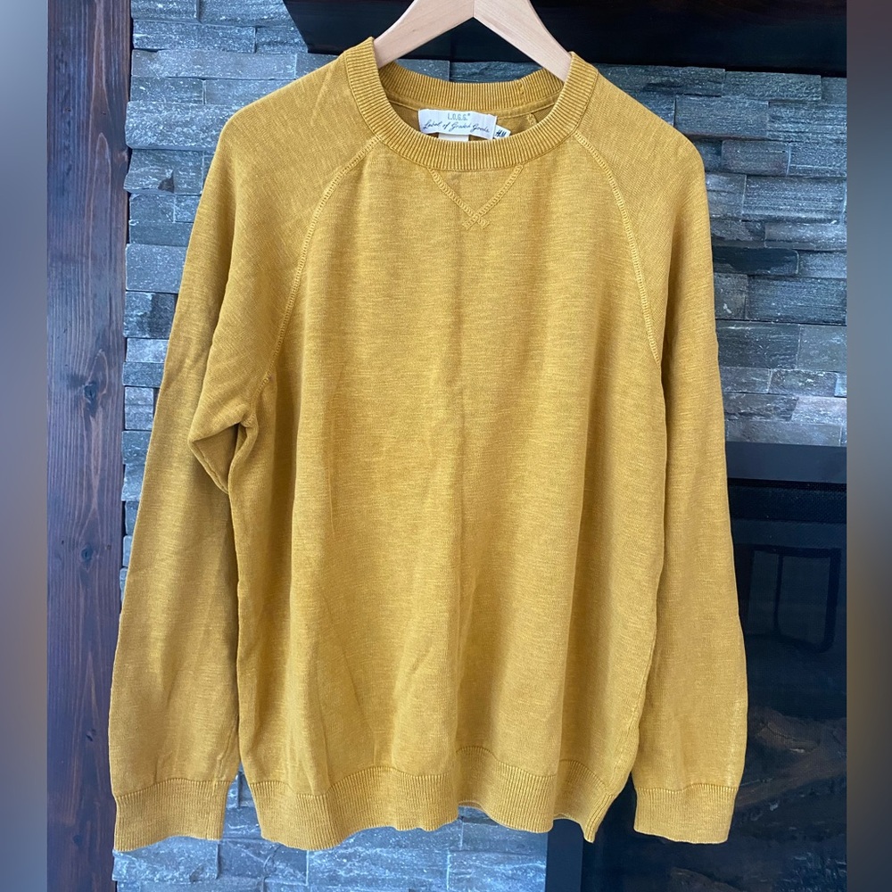 💛 H&M 100% Cotton Mustard Yellow Crewneck Sweater Classic Knit Drop Shoulder L